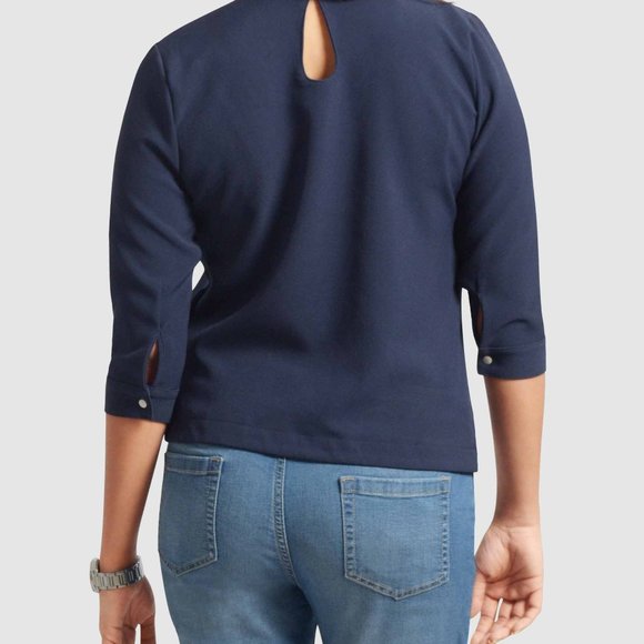 OLGYN Women’s Stretch 3/4 Navy Blue Top - Picture 2 of 4